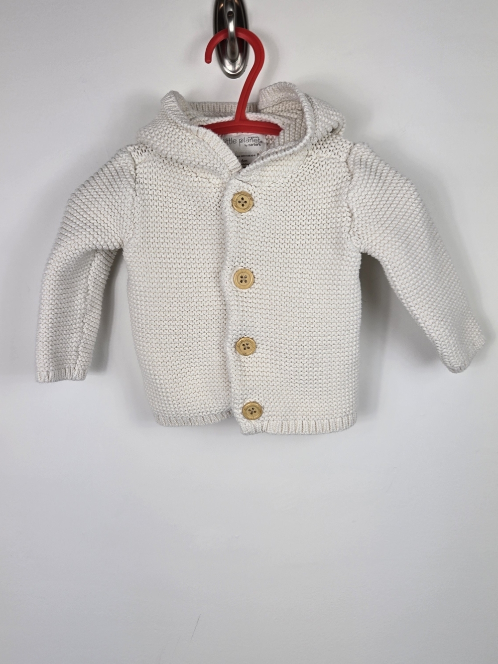 Little Planet Organic Cotton Baby Cardigan Knit Sweater Hooded Chunky 6M